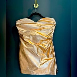 Zara Copper Metallic Strapless Mini Skort Dress